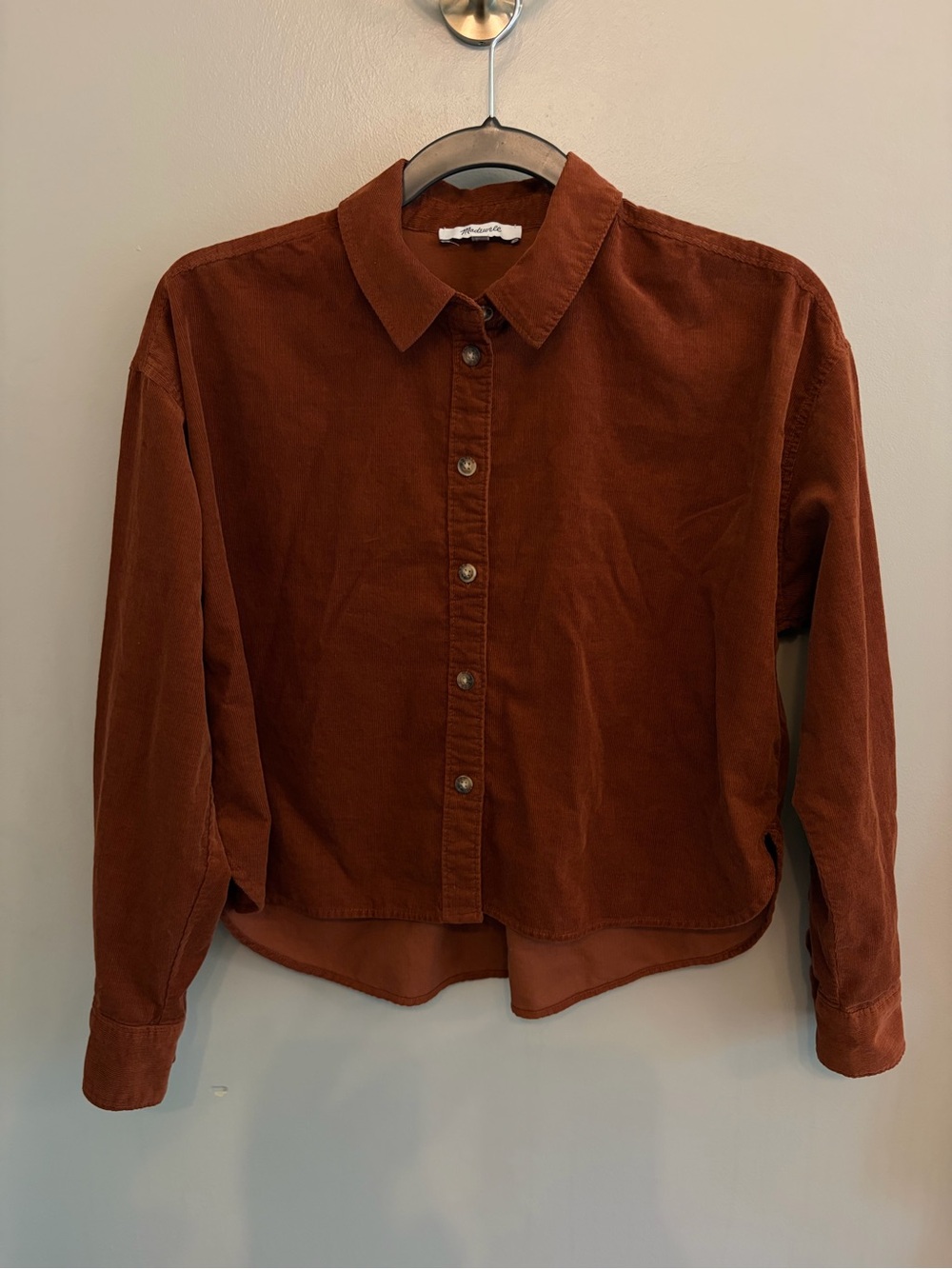 Madewell corduroy button down top in deep redwood 100% cotton size XS